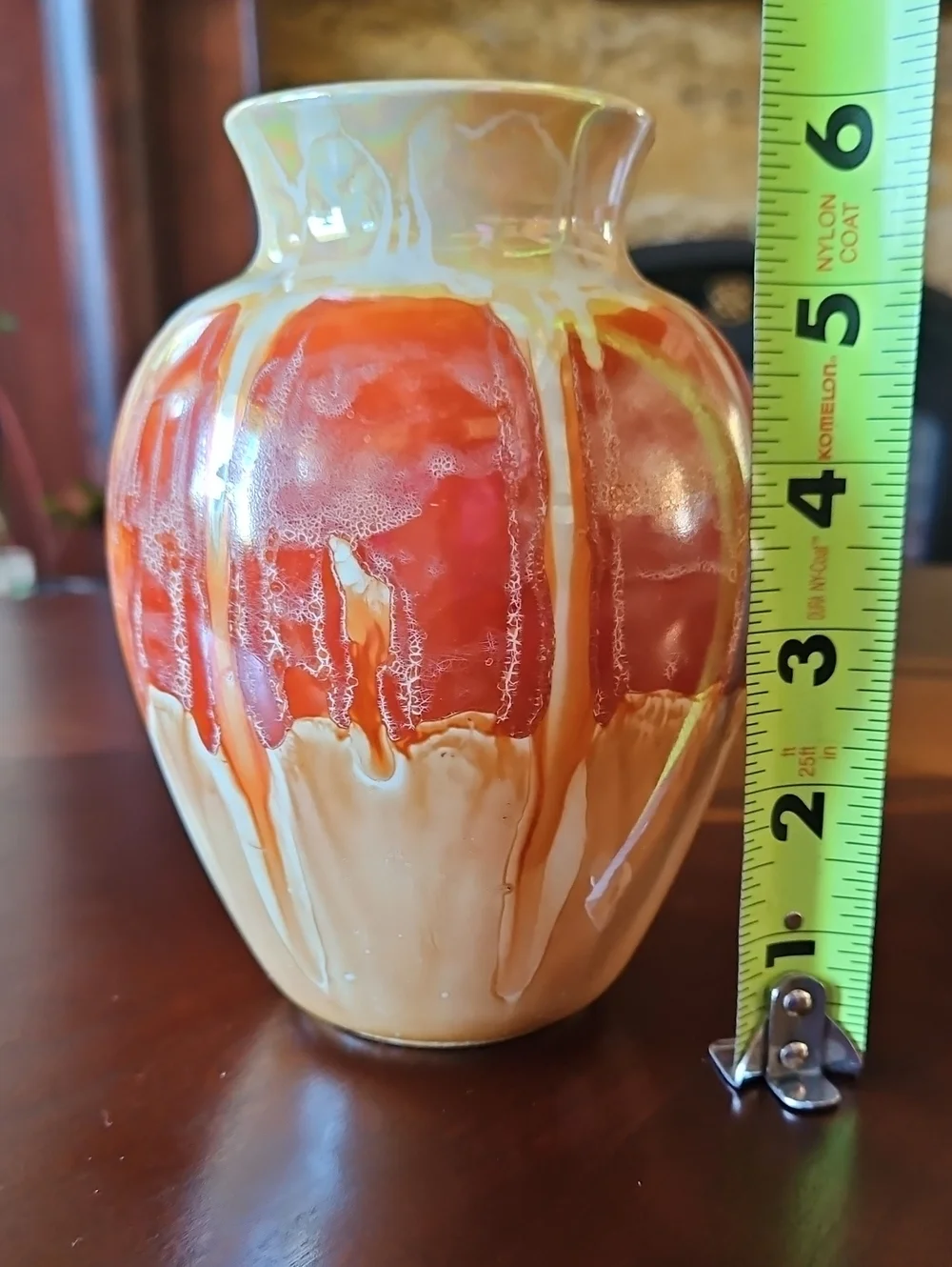 VTG Studio Art Pottery Vase Drip Glaze Sunset Orange & Cream